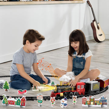 Kukufun Electric Train Set For Kids, Classic Christmas Train Toys Set For Boys Girls Steam Locomotive Engine, Lights & Sound, Tr