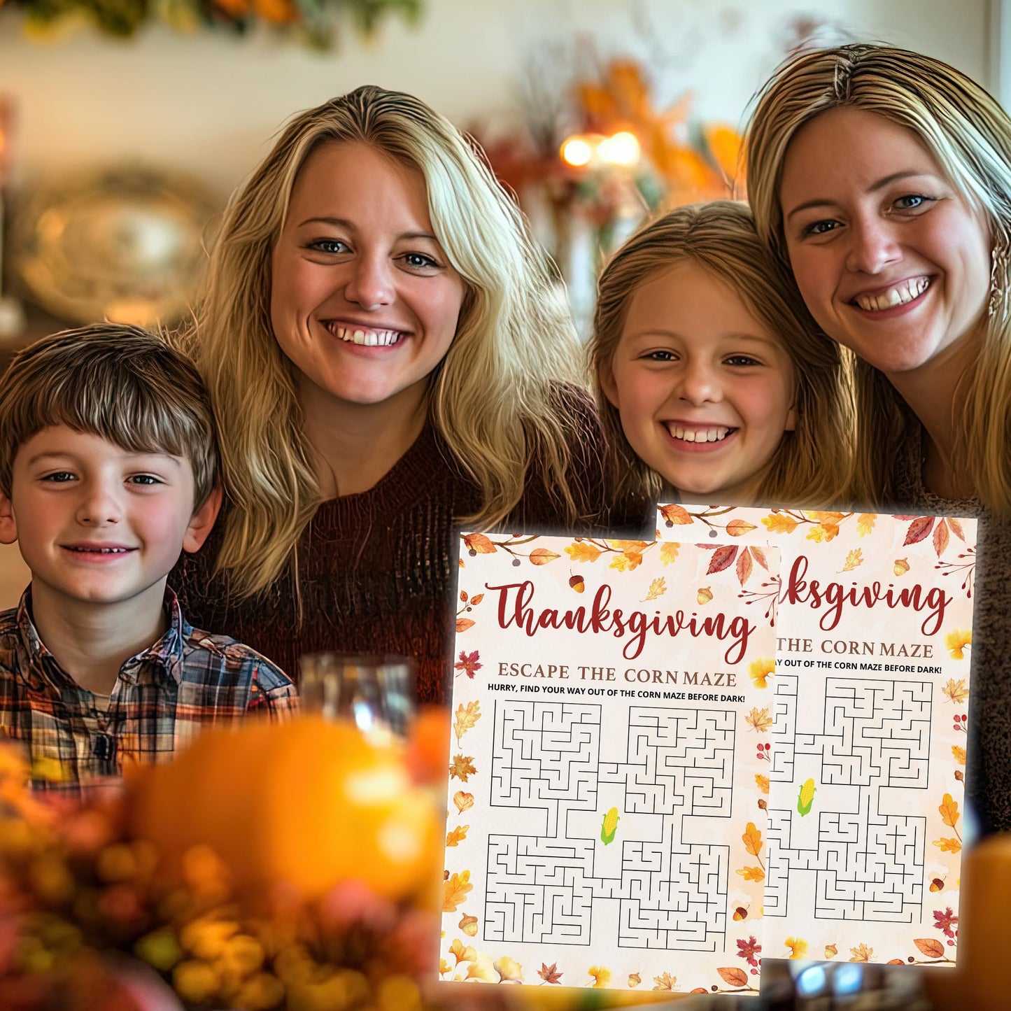 Bltgh Thanksgiving Maze Game Cards Fall Party Activity for Teens and mature-themeds Fun Autumn Holiday Puzzle for Family Gathering 5x7 Inch