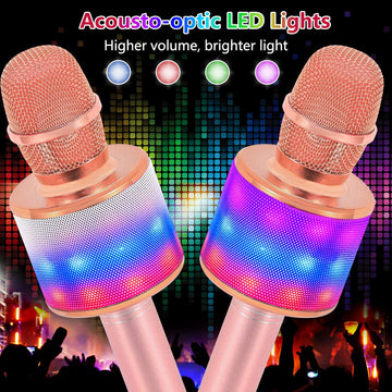 Amazmic Karaoke Microphone For Adults, Wireless Bluetooth Microphone For Singing Portable Karaoke Machine Handheld With Led Lights, Gift For Kids Adults Birthday Party, Home Ktv(Rose Gold)