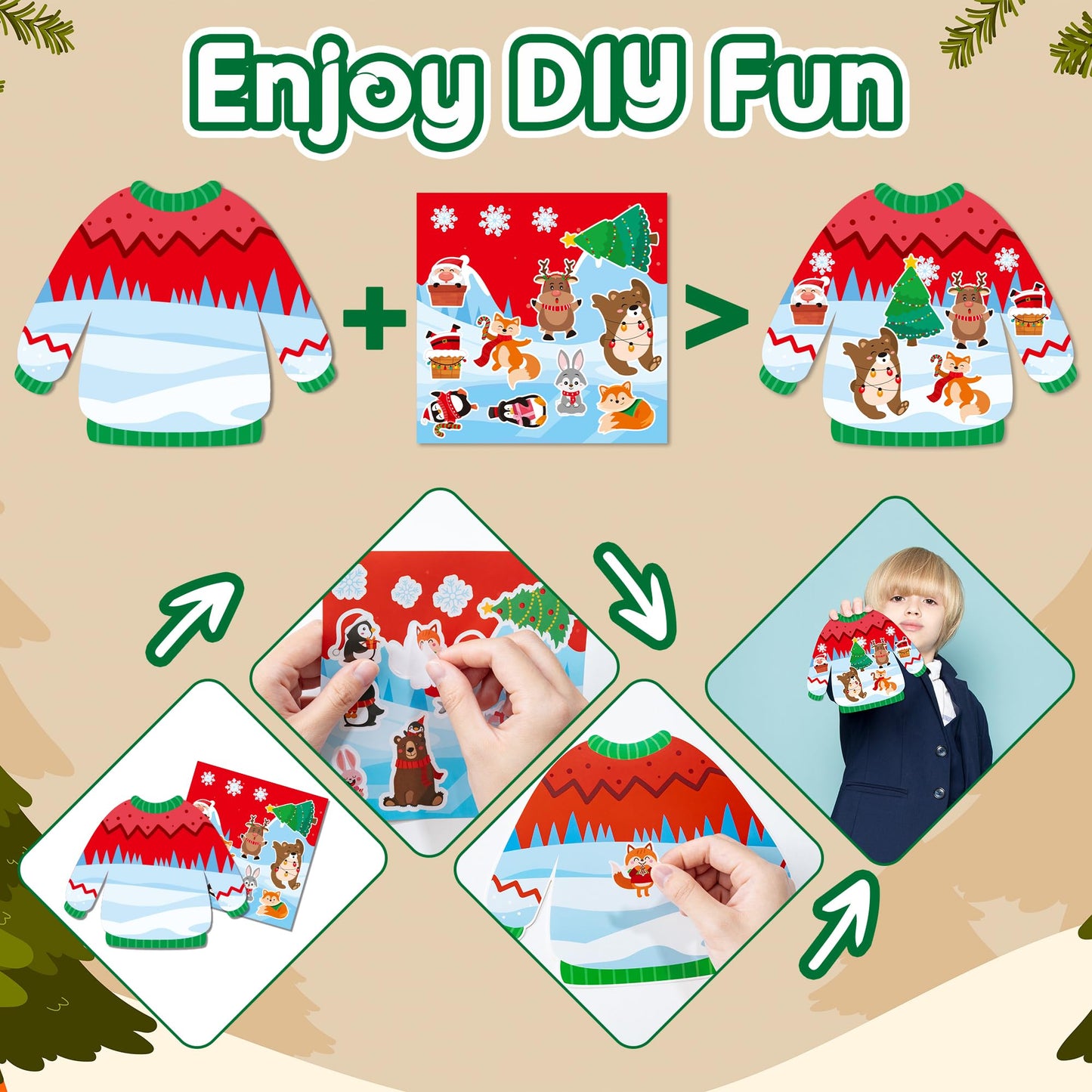 CY2SIDE 12 Set Christmas Ugly Sweater Scene Sticker for Kids Make a Winter Sweater Scene with Penguin Sticker Make Your Own Chri