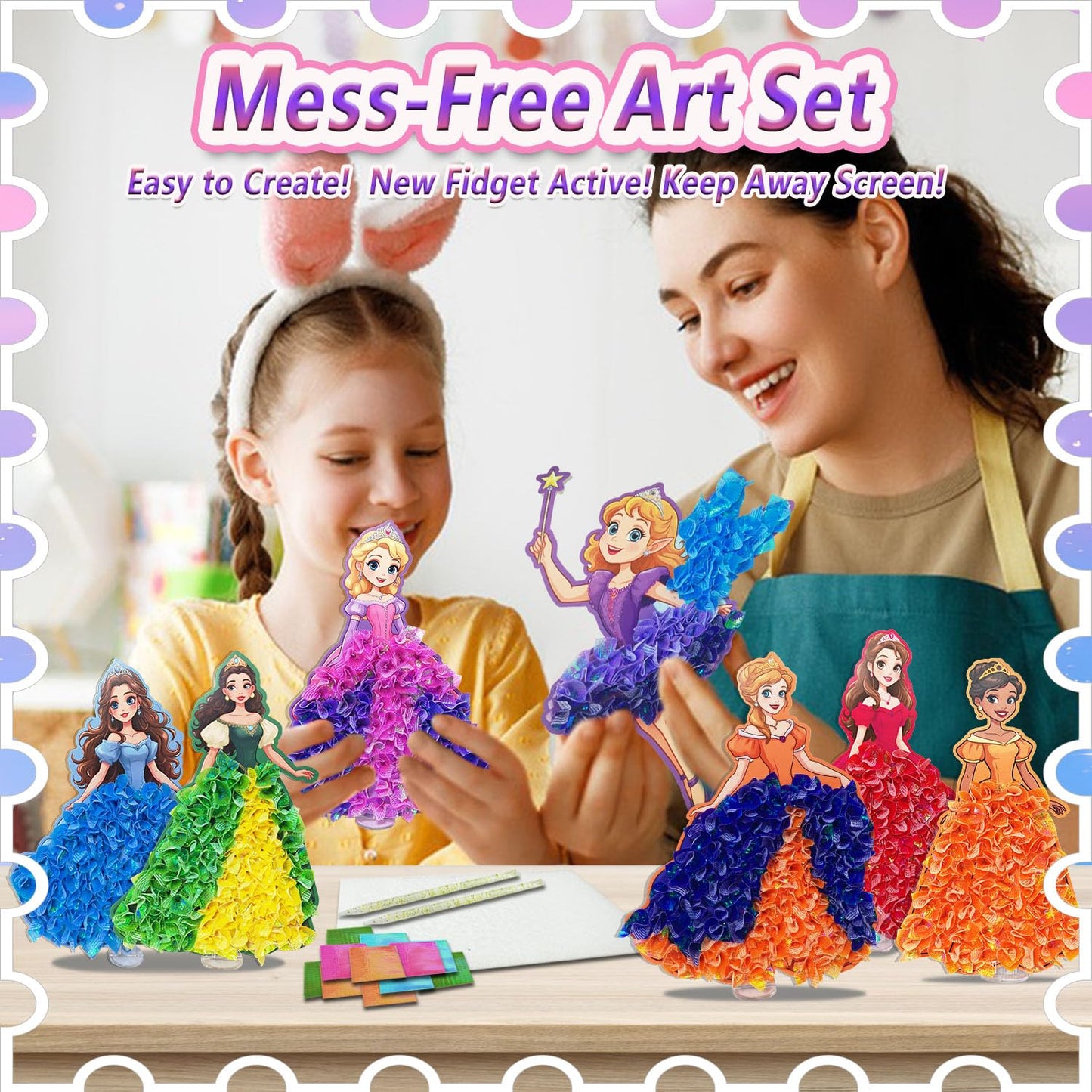 JRD&BS WINL Poke in Fun Art Kit for Kids Toys Age 3-12 Year Old 3D Creative Princesses for Girls Birthday Gifts for 3 4 5 6 7 8