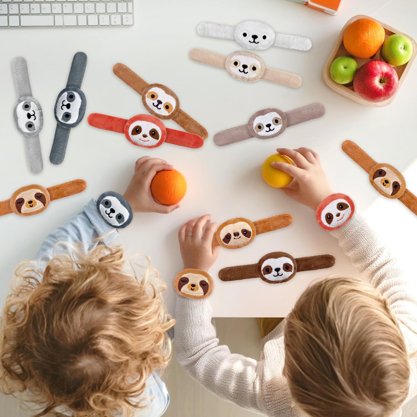 12 PCS Stuffed Sloth Animal Slap Bracelets Plush Animal Snap Bracelets Cute Wrist Slap Band Toy Wrist Animals Wrist Pets Slap Br