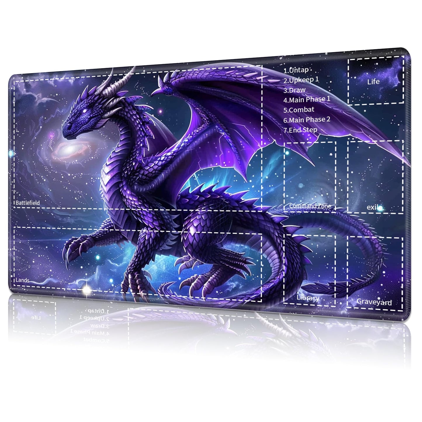 for MTG Card Playmat with Zone Game Play Mat for MTG TCG 24 x 14 inches Non-Slip Play Mat for Commander Board RPG CCG Game TCG Other Card Games/Mouse Pad-Glowing Purple Dragon