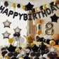 Big Black Happy Birthday Banner (3D Silvler) Mylar Foil Happy Birthday Balloons, 27Pcs Birthday Party Decorations With 10Pcs Ext