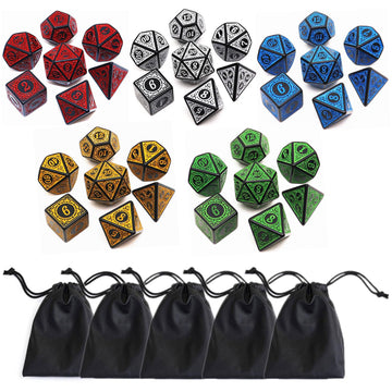 CREEBUY Polyhedral DND Dice Set, 5 Pack Dice Sets Fit for Dungeons and Dragons D&D RPG Games 7-Die Polyhedral Dice with Vintage