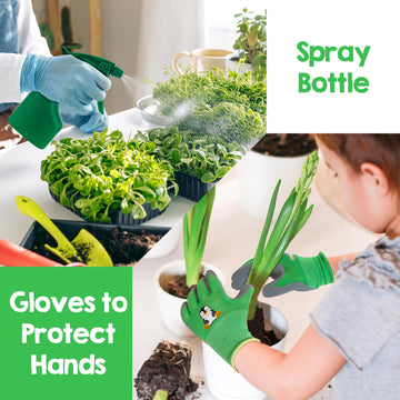 Amtreen Kids Gardening Tools Set - 6Pcs Detachable Garden Tool Kit With Gloves, Shovel, Rake, Hoe, Leaf Rake & Spray Bottle - Wooden Handles With Hanging Hole, Perfect Outdoor Toy Gift For Ages 3-5