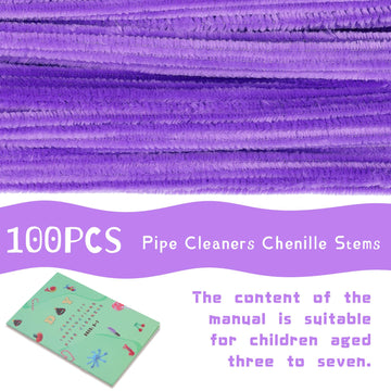 Giwrmu 100 Pieces Pipe Cleaners Chenille Stem, Light Purple Pipe Cleaners Craft, Fuzzy Sticks Craft Supplies, Colored Pipe Clean