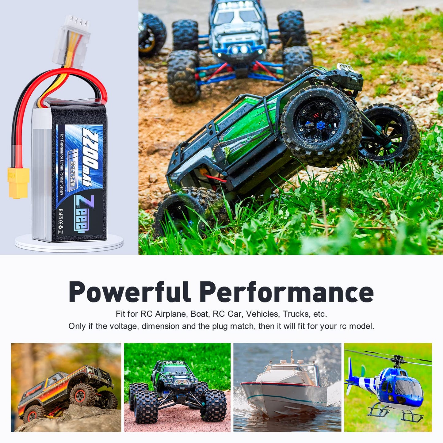 Zeee 3S Shorty Pack Lipo Battery 2200mAh 11.1V 50C Battery with XT60 Plug for RC Car Truck Vehicles RC Boat RC Drone Airplane Qu