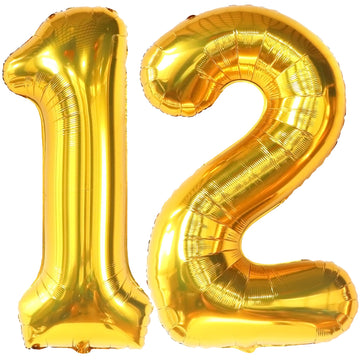 Katchon, Big Gold 12 Balloon Number - 40 Inch | 12 Number Balloons, 12Th Birthday Decorations Boy | Gold 12 Balloons For Golden Birthday Decorations For Girls 12 | Number 12 Balloons For Birthdays
