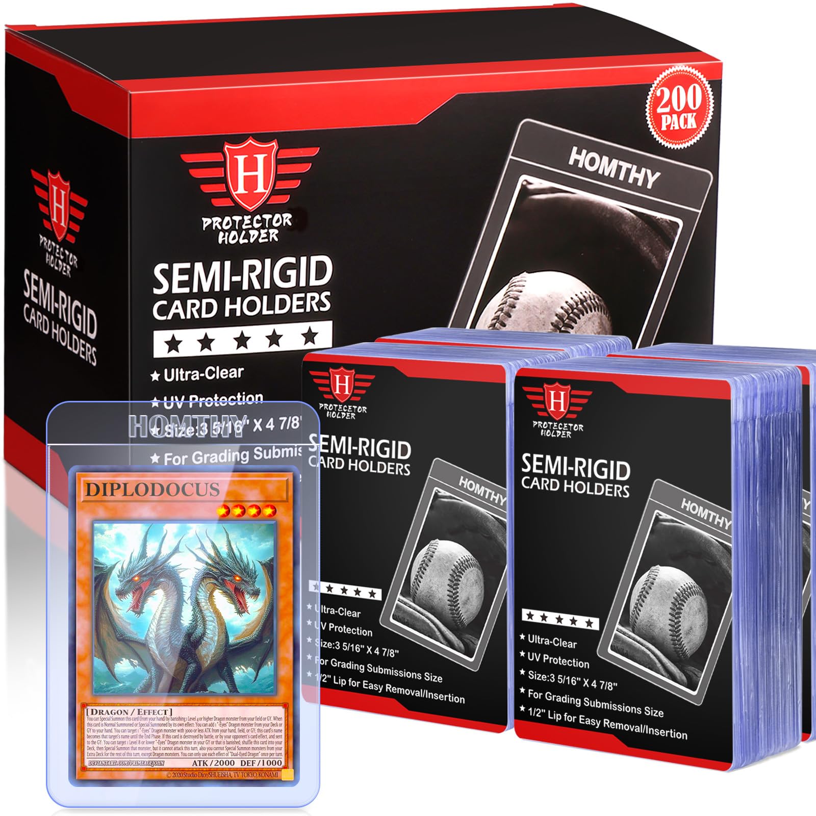 200Ct Semi Rigid Card Holders For Trading Cards, Card Sleeves With 1/2 Lip Baseball Card Protector For Psa, Bgs, Csg Graded Card