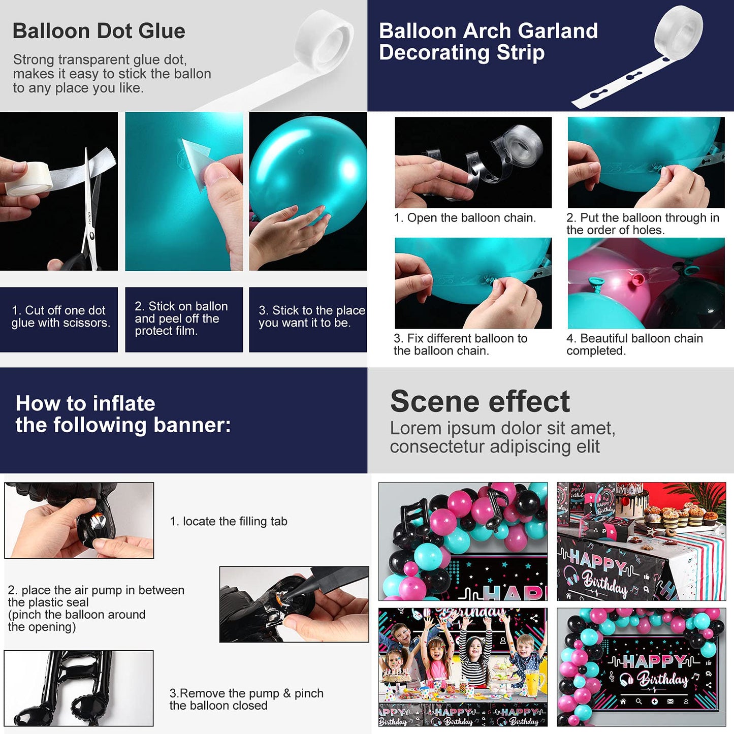 Tatuo Music Party Decorations - Happy Musical Social Media Birthday Supplies With Backdrop, Tablecloth, Music Note and Latex Bal