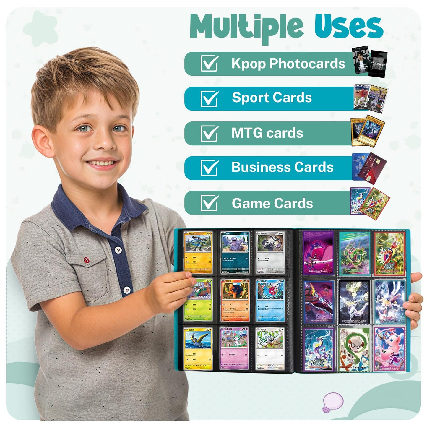 Card Binder  9 Pocket Trading Card Album Folder 20 Pages  360 Card Capacity Sports Card Binder  enhanced Card Binders Compatible with MTG  TCG  Baseball Cards (Lake Blue)