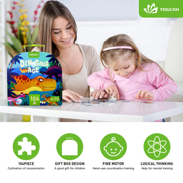 Yogeon Puzzles For Kids Ages 4-6, 6-8,100 Piece Dinosaur Puzzles For Toddler 3-5,Floor Puzzle Age 5-7 Children Learning Preschoo