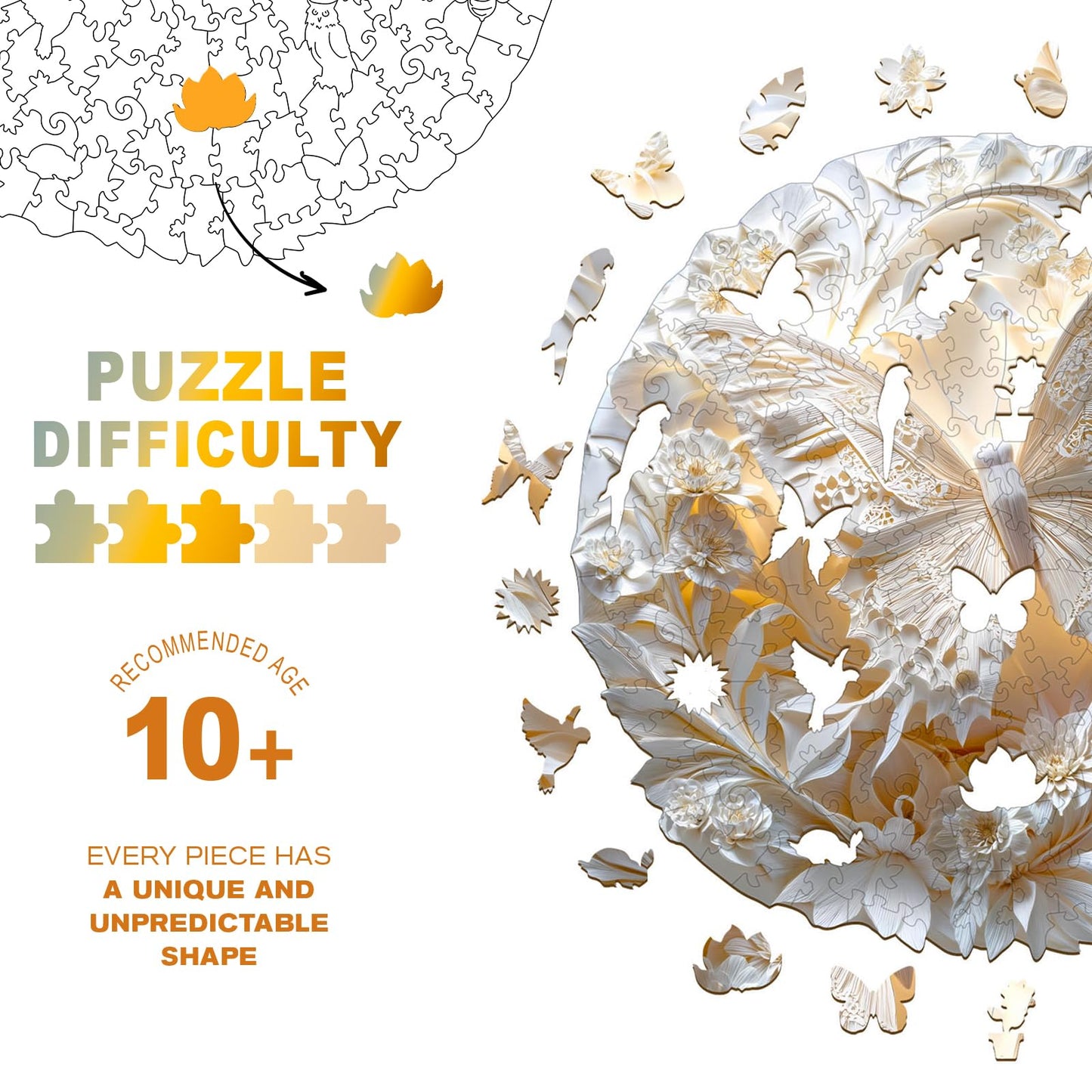 Wooden Puzzles for mature-themeds  Unique Animal Shaped Paper Butterfly mature-themed Puzzle  3D Vision Wooden Jigsaw Puzzles mature-themed  Challenging Creative Gifts Family Games 8.5 * 8.5in 100pcs