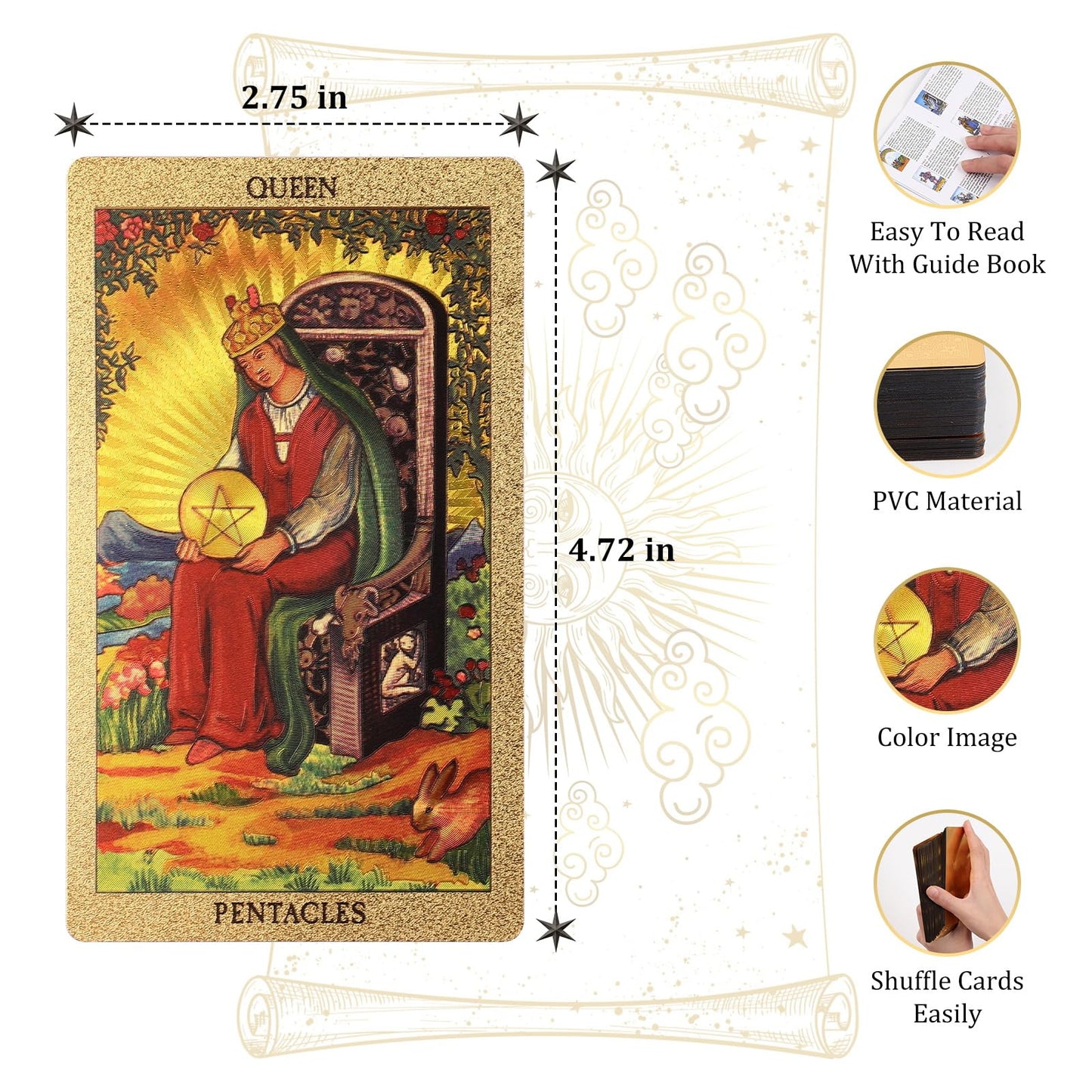 Egcuq 78 Tarot Cards With Guide Book,Rider Waite Tarot Deck,Gold Foil Tarot Cards Deck For Beginners Waterproof And Durable