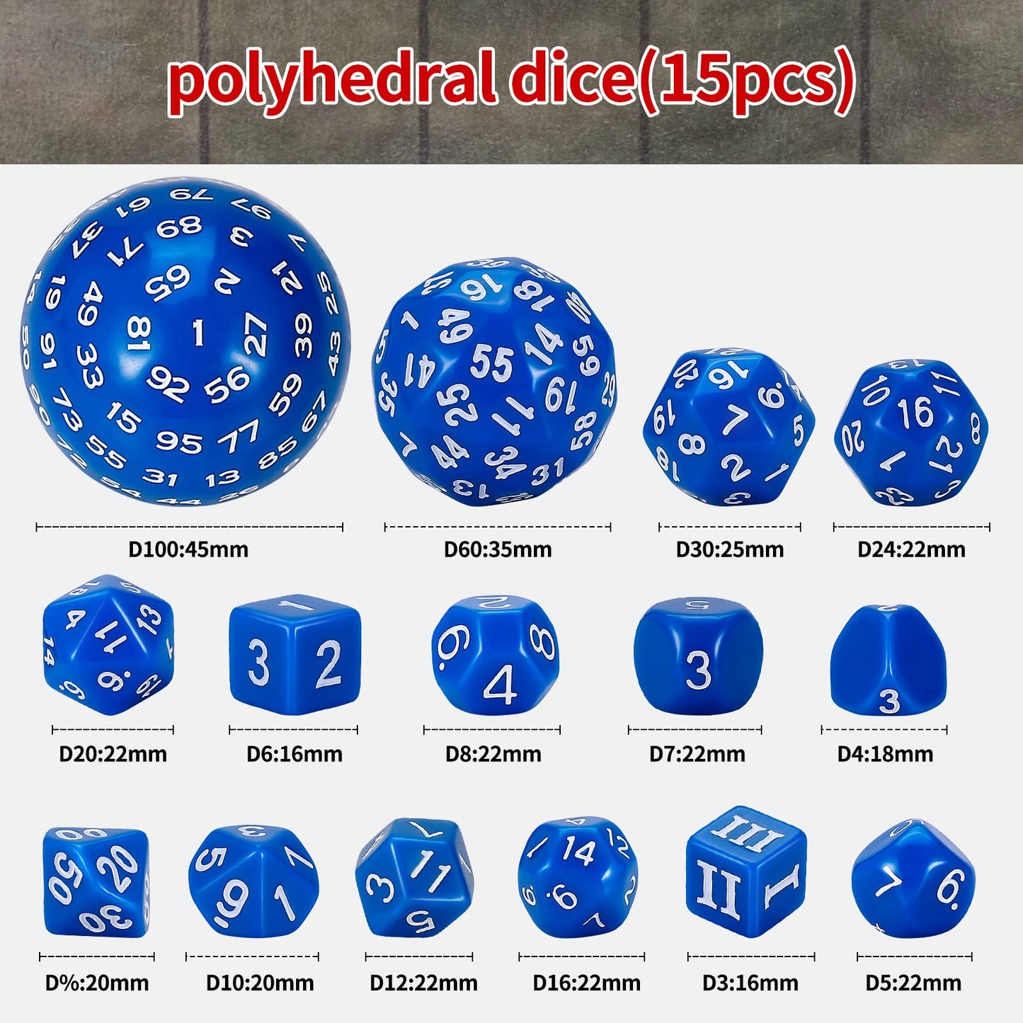 Ciaraq Dnd Polyhedral Dice Set (15Pcs) D4-D100 Game Dice With Dice Bag For Dungeons And Dragons Role Playing Table Games (Blue &