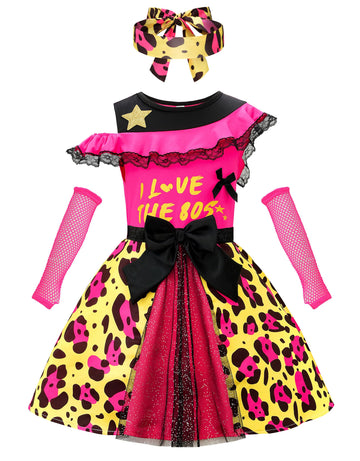 ReliBeauty Girls 80s Costume Kids Fancy Dress Costumes Accessories for Girls Cosplay 1980s Theme Retro Party 4T-4/110