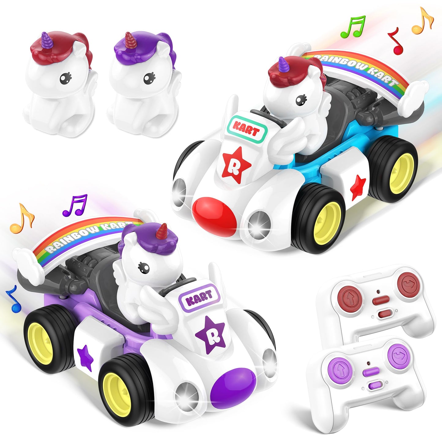 imagifun Remote Control Car for Toddler, 2 Pack Radio Control Cartoon Toys for Kids, 2.4 GHz Rechargeable RC Cars for Toddler,To