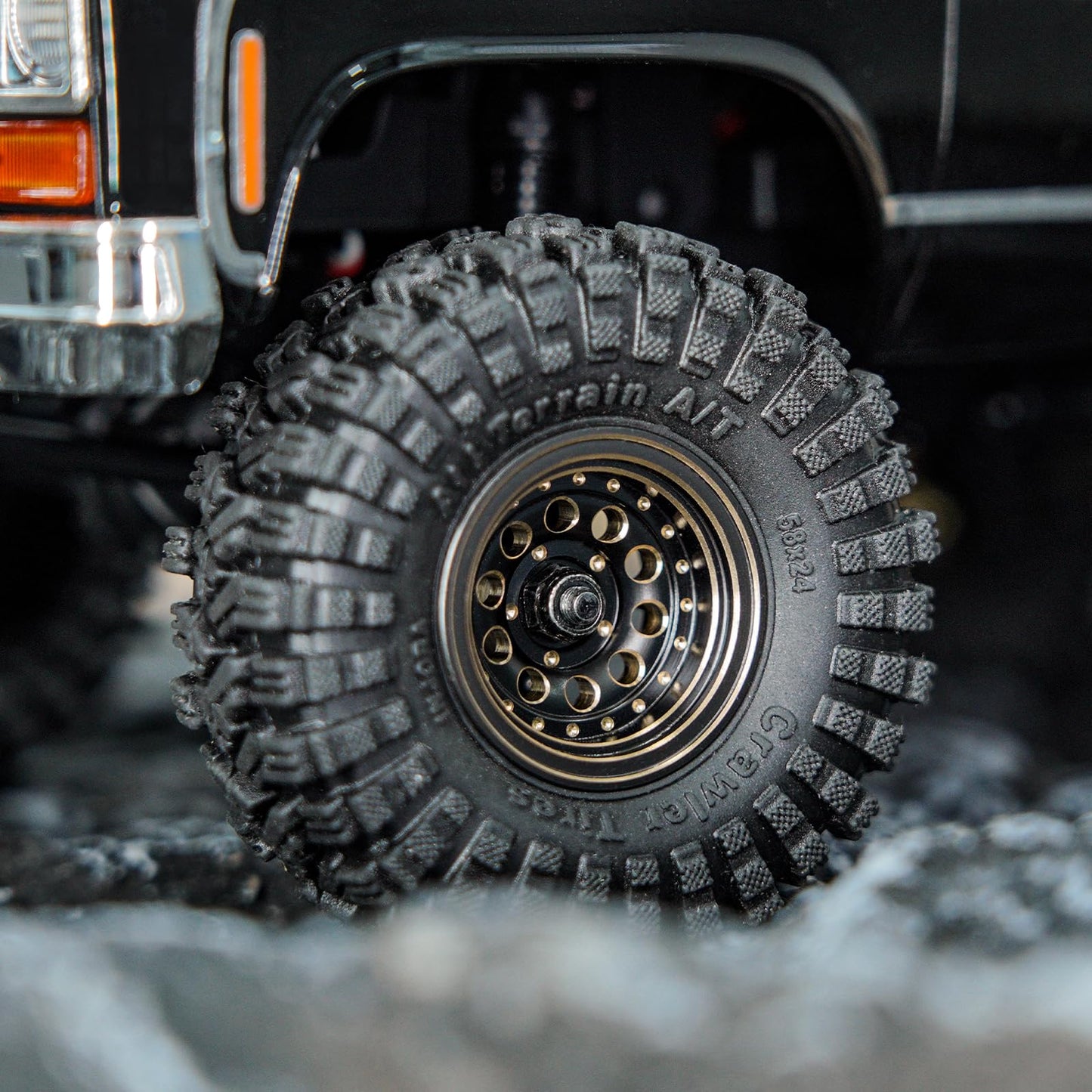 INJORA Black Coating Brass 1.0 Beadlock Wheel Tires Set for Axial SCX24 AX24 TRX4M FCX24 Upgrade 1/24 1/18 RC Crawler Car(Black)