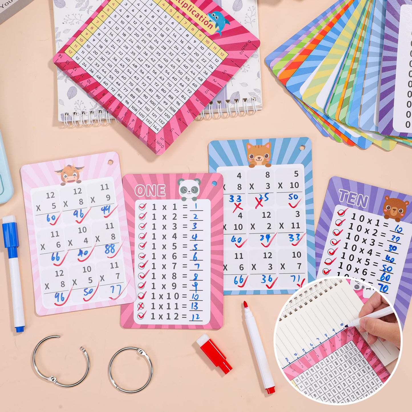 31 Pcs Multiplication Flash Cards Times Table Flash Cards, Math Problems From Easy To Hard, Multiplication Chart With 2 Dry Eras
