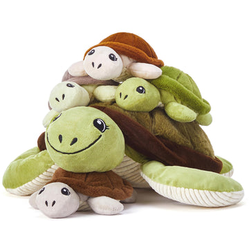 Ikasa Mommy Sea Turtle Stuffed Animal Mom And Baby Plush Toy, Cute 15' Soft Small Mama Family Set With Little Babies,Gifts For Kid (Sea Turtle)