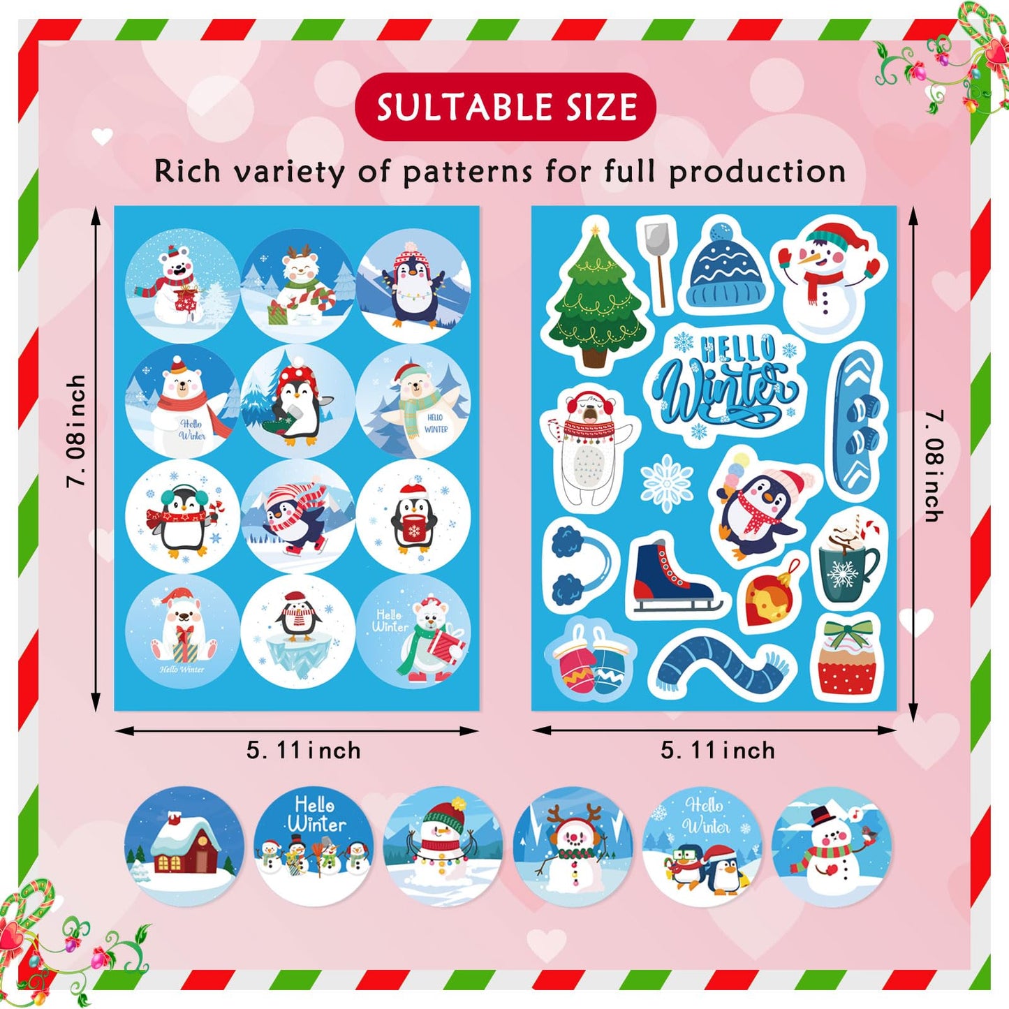 330 Pcs Winter Stickers For Kids, Winter Holiday Stickers With Santa Claus Snowman Christmas Tree Penguin,Hello Winter Snowflake