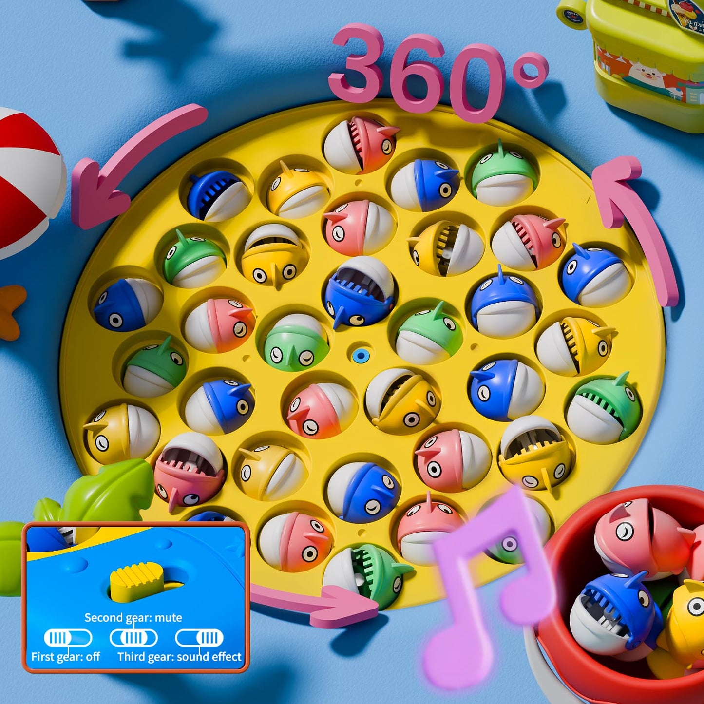 ORANGE OCEAN 66 PCS Magnetic Fishing Game for Kids, 360° Rotation, Plastic, Ideal Birthday Gift for Ages 3-8