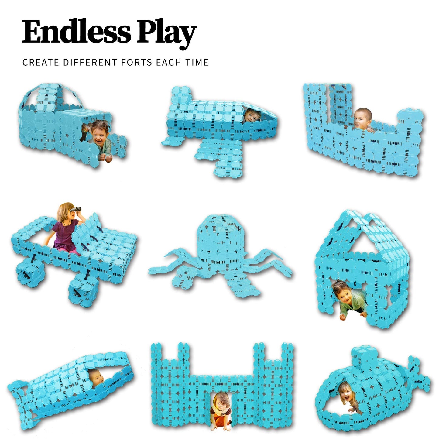 Fort Boards Jumbo Fort Building Kit - 90 Piece Light Blue Polypropylene Blocks