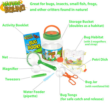 Nature Bound Bug Catcher Kit - 20 Piece Outdoor Exploration Set For Kids - Safe Insect Catch & Release With Bucket, Net, Magnifier & More - Great Gift For Young Explorers (Original Design)