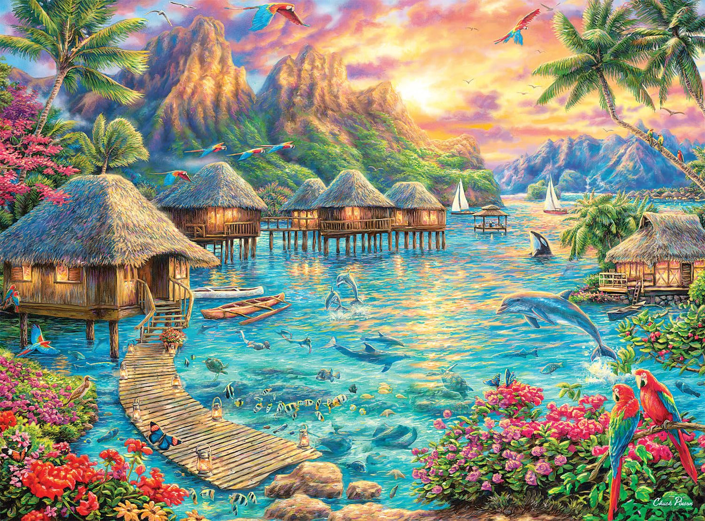 Buffalo Games 1000 Piece Jigsaw Puzzle - Tropical Oasis - Challenging Large Puzzle - Multicolor - Model 12324