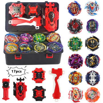 Elfnico Bey Battling Top Burst Gyro Toy Set 12 Spinning Tops 4 Launchers Combat Battling Game With Portable Storage Box Gift For