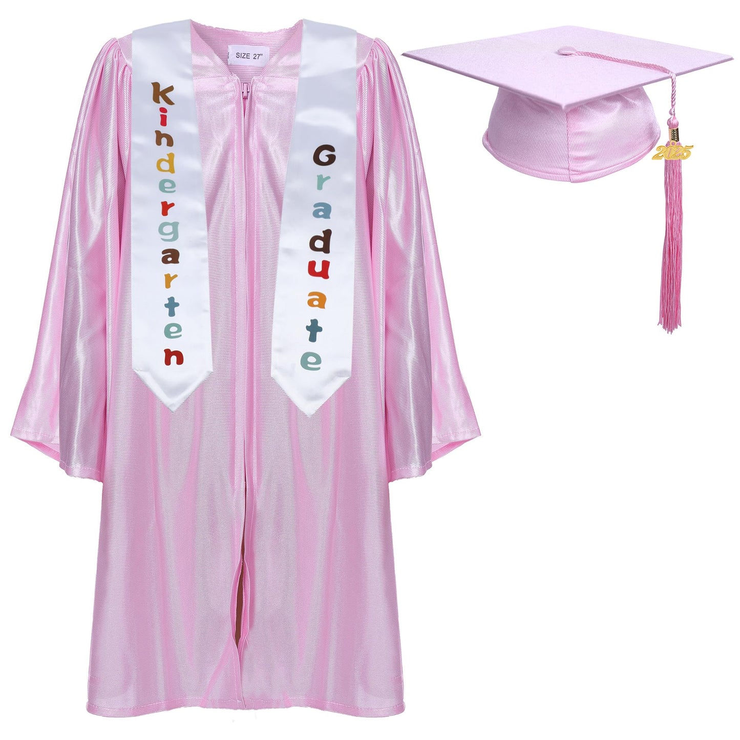 Newrara Kindergarten Graduation Cap And Gown Stole Package For Kids (Pink, 30)