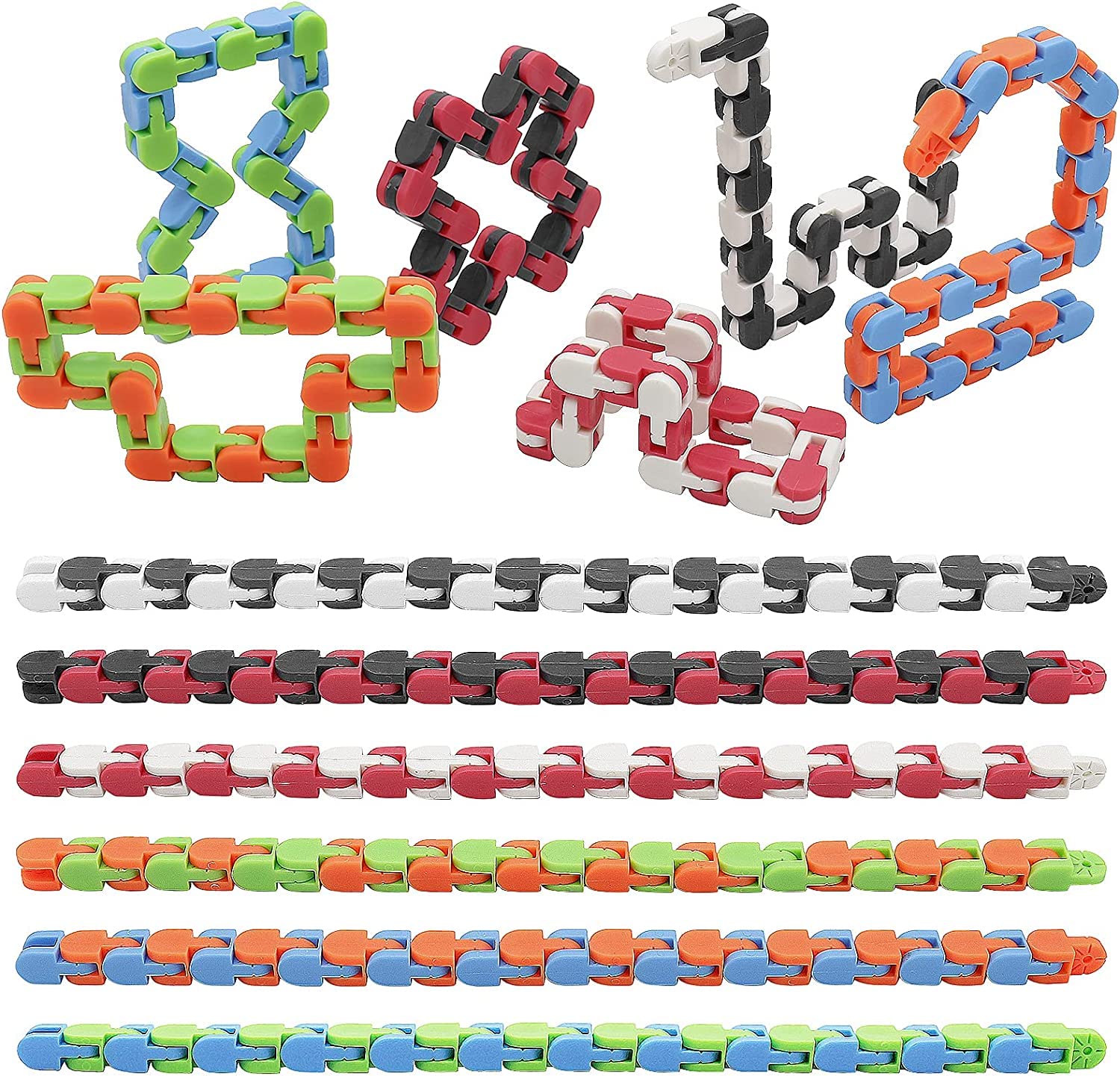 Aexoniz Toys 24 Links Wacky Tracks Snap Click Fidget Toys Set For Sensory Kids  Snake Puzzles Game For Kids Random Color Links(