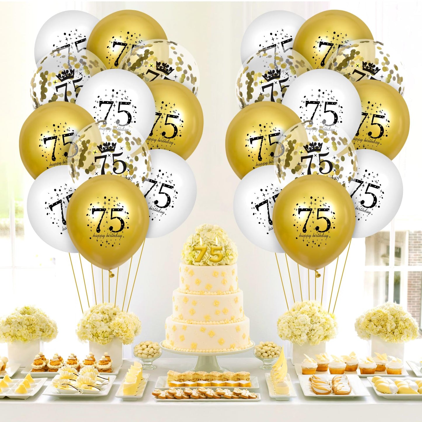 75Th Birthday Balloons 15Pcs White Gold Happy 75Th Birthday Balloons Confetti Balloons For Men Women 75 Anniversary Birthday Party Decorations White Gold Latex Balloons Birthday Decor Supplies 12 Inch