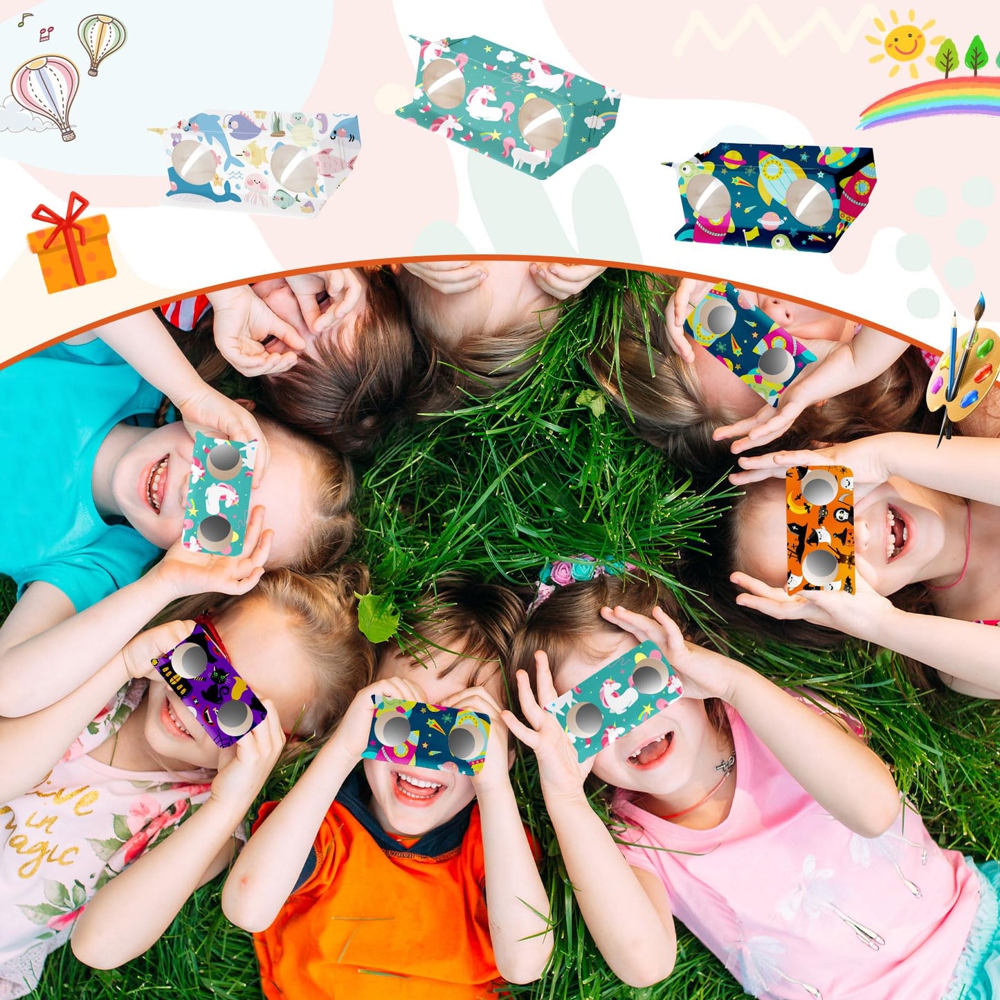 Shappy 30 Pieces Cardboard Folding Binoculars with Coloring Markers Paintable Make Your Own Paper Binocular 3x Magnification DIY