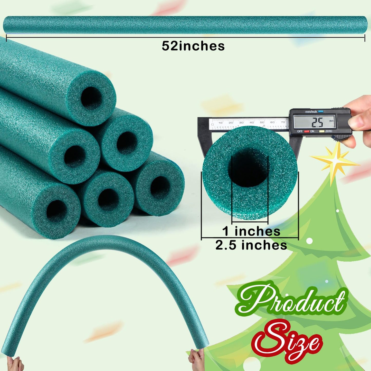 Hanaive 6 Pack Pool Noodles Foam Swim Noodles Christmas Hollow Swimming Pool Noodle Bulk Bright Pool Noodles Floats Heavy Duty F