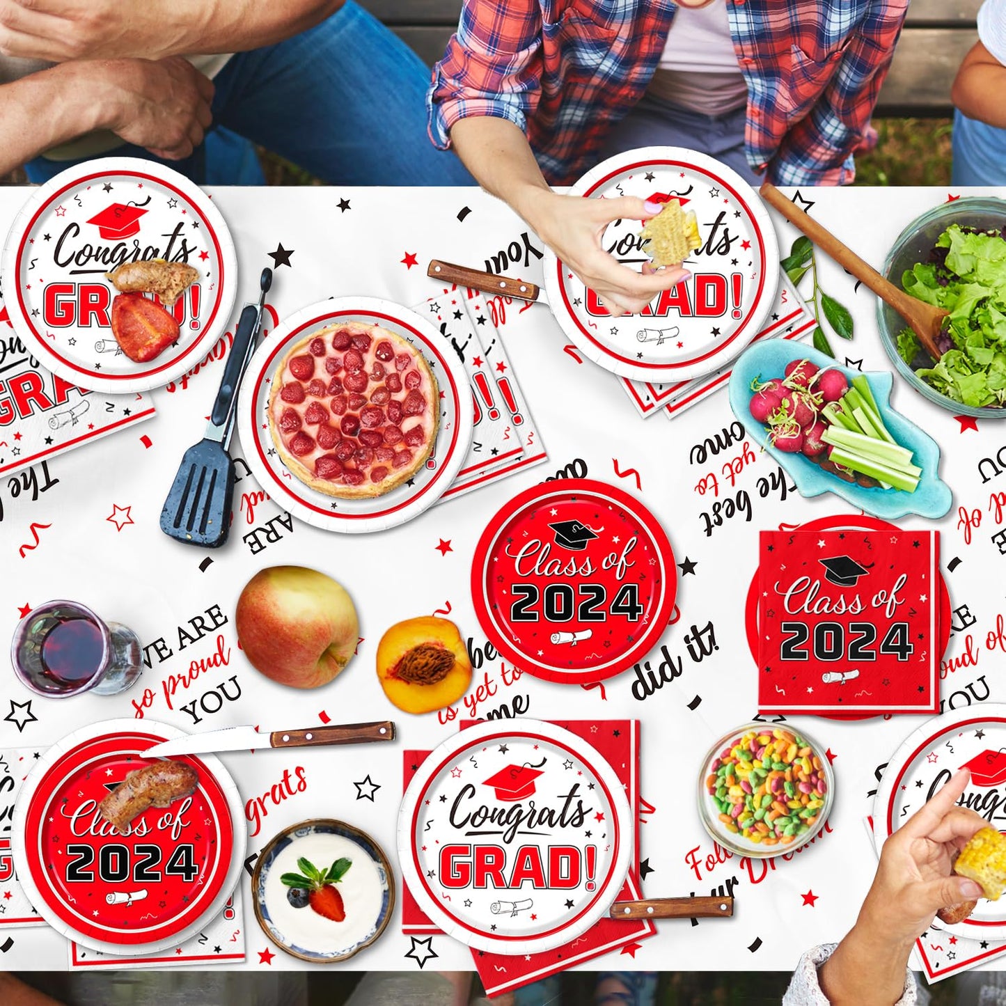 Graduation Party Supplies Graduation Party Red Class Of 2024 Tableware Disposable Paper Plates Napkins Cups Banne Tablecloth For