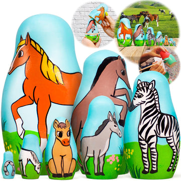 Aevvv Horse Nesting Dolls Set Of 7 Pcs - Donkey Gifts - Zebra Gifts - Horse Decor - Gifts For Horse Lovers