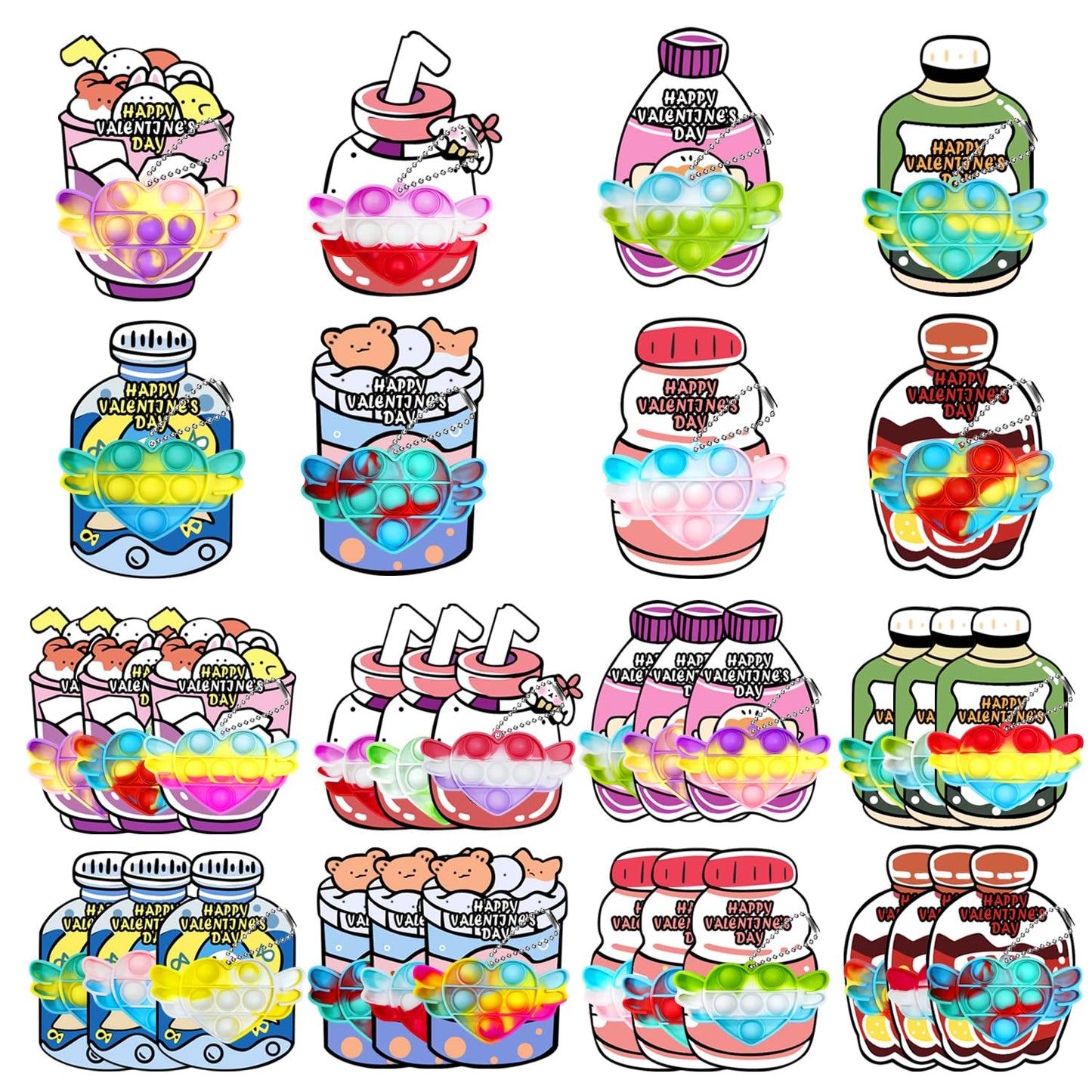 24 Pack Valentines Day Cards For Kids With Mini Heart Pop Fidget Toys For Boys Girls, Valentines Party Favors Classroom School E