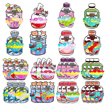 24 Pack Valentines Day Cards For Kids With Mini Heart Pop Fidget Toys For Boys Girls, Valentines Party Favors Classroom School E