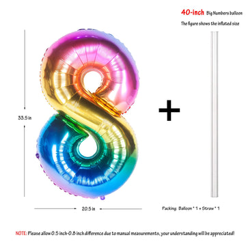 40 Inch Rainbow Digit Helium Foil Birthday Party Balloons (Dark Rainbow 8)