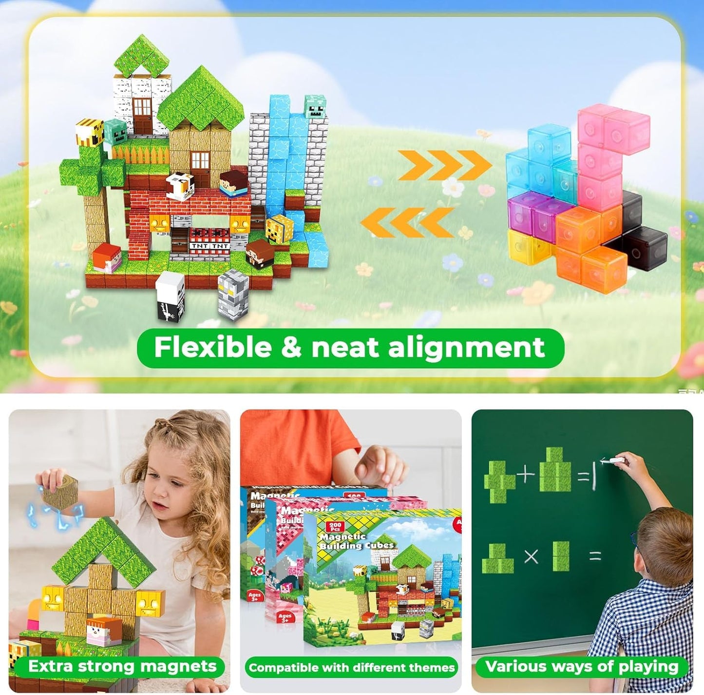 Toyunited 200Pcs Magnetic Blocks - Magnetic Building Blocks, Magnet Cubes Game, Stacking Forest Set, Stem Montessori Sensory Sta