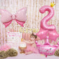 Pink 2Nd Birthday Decorations, Pink 2Nd Birthday Balloon Set With 40 Inch Pink Number 2, Large Helium Foil Mylar Princess Crown Balloon, Pink Bow Foil Balloons For Girls Birthday Party Decoration