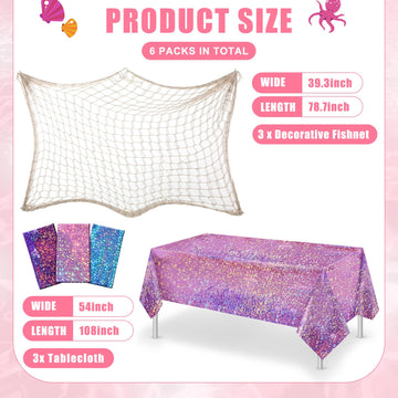 Unittype 6 Pcs Fish Net Decorative and Tablecloth Set, Cotton Fishnet and Plastic Table Cover Decorations Set for Nautical Theme