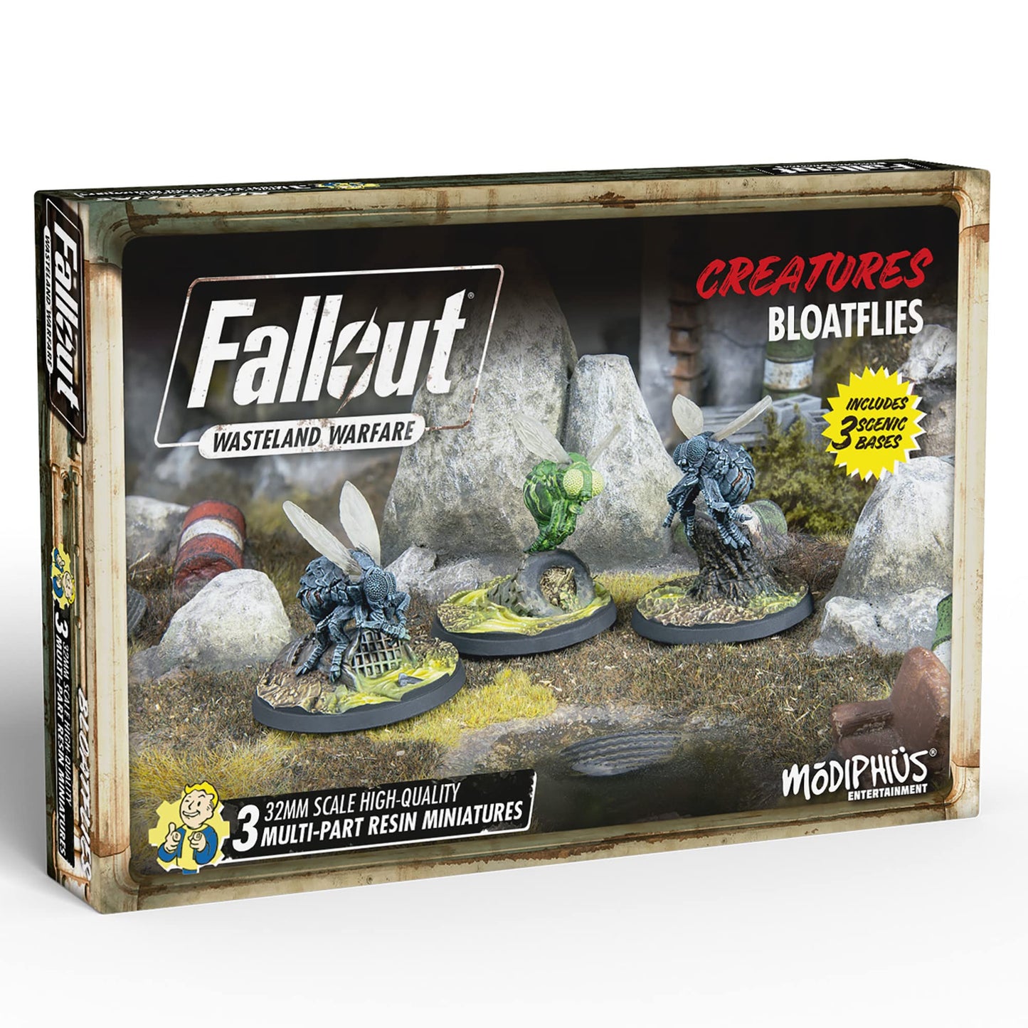 Modiphius Fallout Wasteland Warfare: Creatures Bloatflies - 3 Miniatures, 32Mm Unpainted Figures, Forged In The Fire Wave, Grey