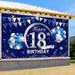Blue Silver 18Th Birthday Banner Decorations For Men Boy - Happy 18 Birthday Backdrop Party Supplies - Eighteen Birthday Poster