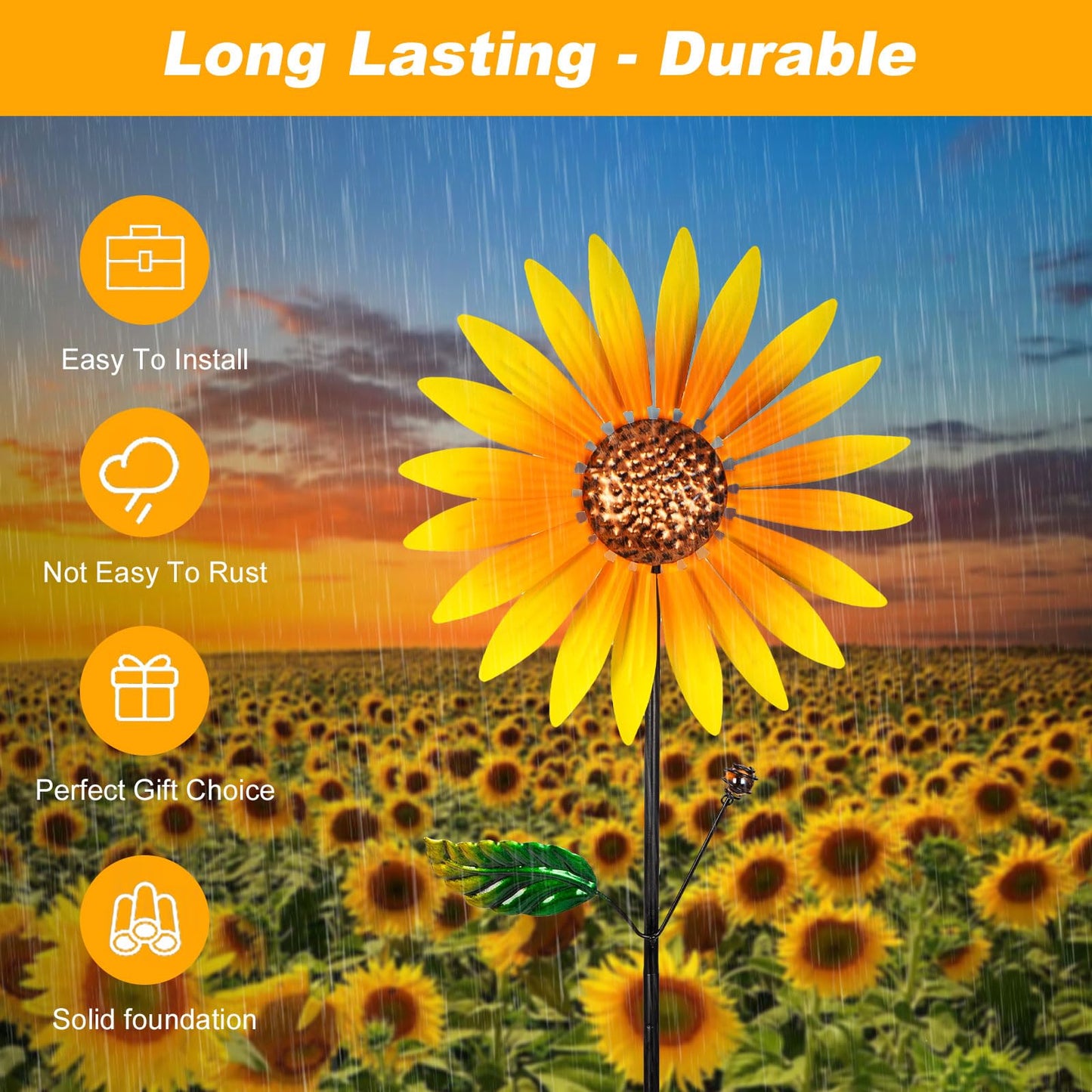 2 Packs Wind Spinners Outdoor, Sunflower Decor Windmill For Yard, Pinwheels, Wind Spinners For Yard Garden, Outdoor Metal Wind S