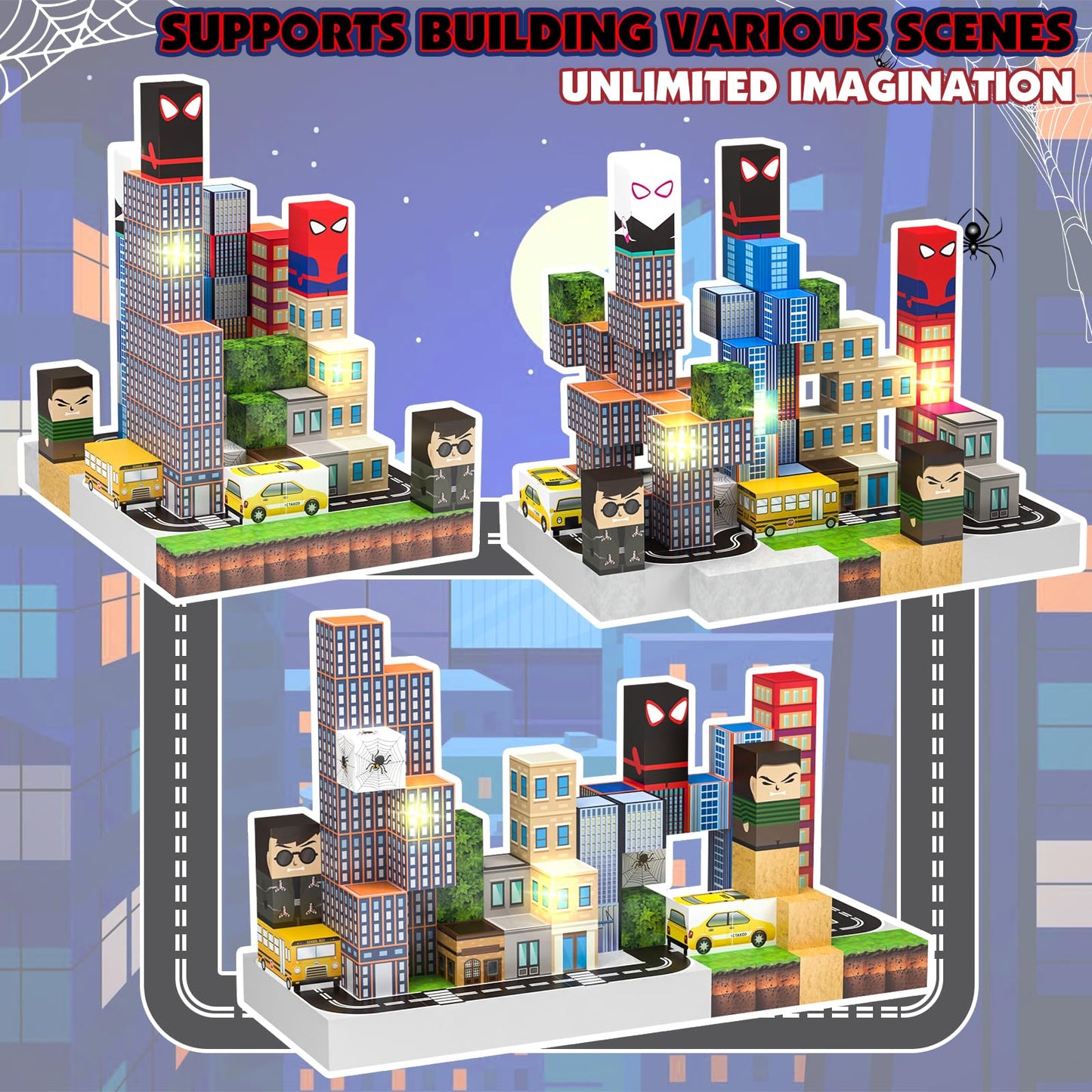 YUNGOWN Magnetic Blocks Building Toys Set, Spider Toys Light Up Magnetic Building Blocks for Boys Girls Ages 3+, Magnet Cubes ST