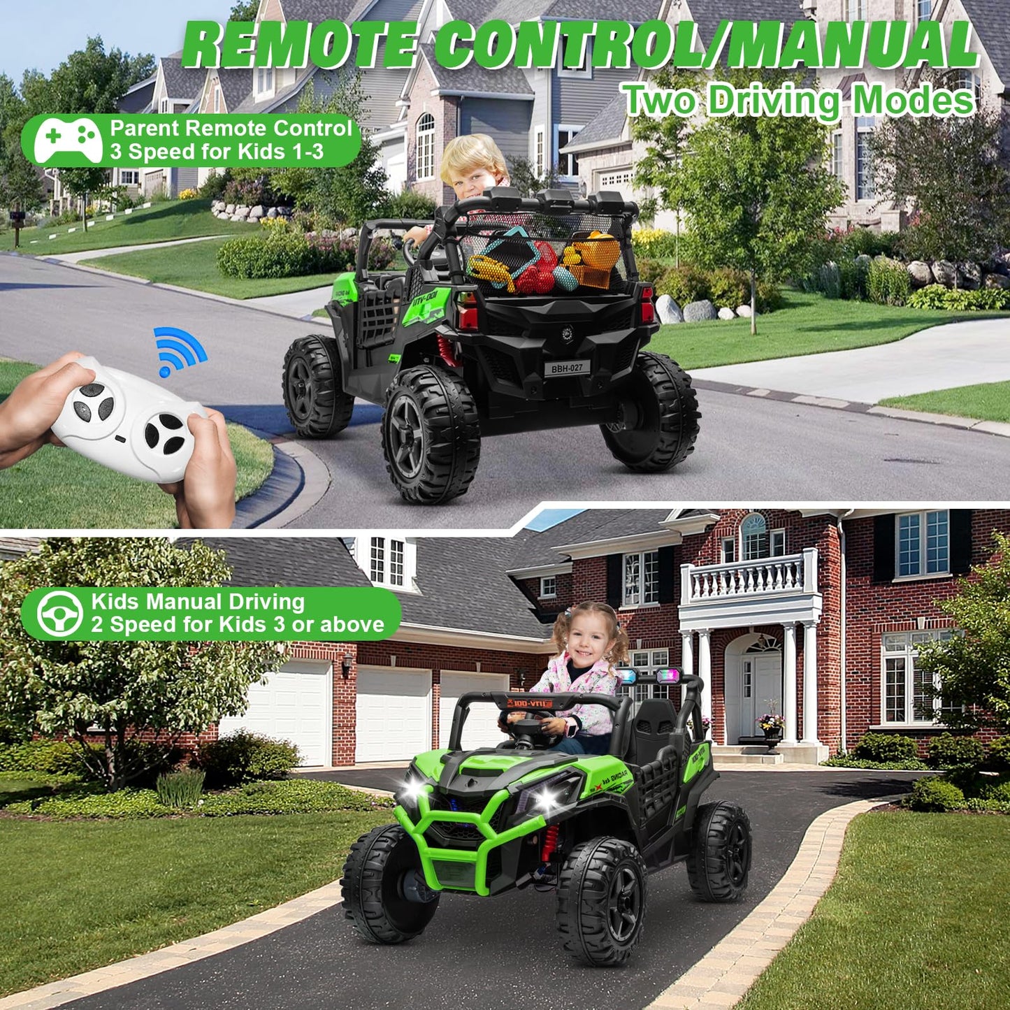 24V 2 Seater Ride On Car For Kids, Moeyuro 800W Powered Utv Toy, 5Mph Large Side By Side Electric Car W/Remote, Bluetooth, Led L