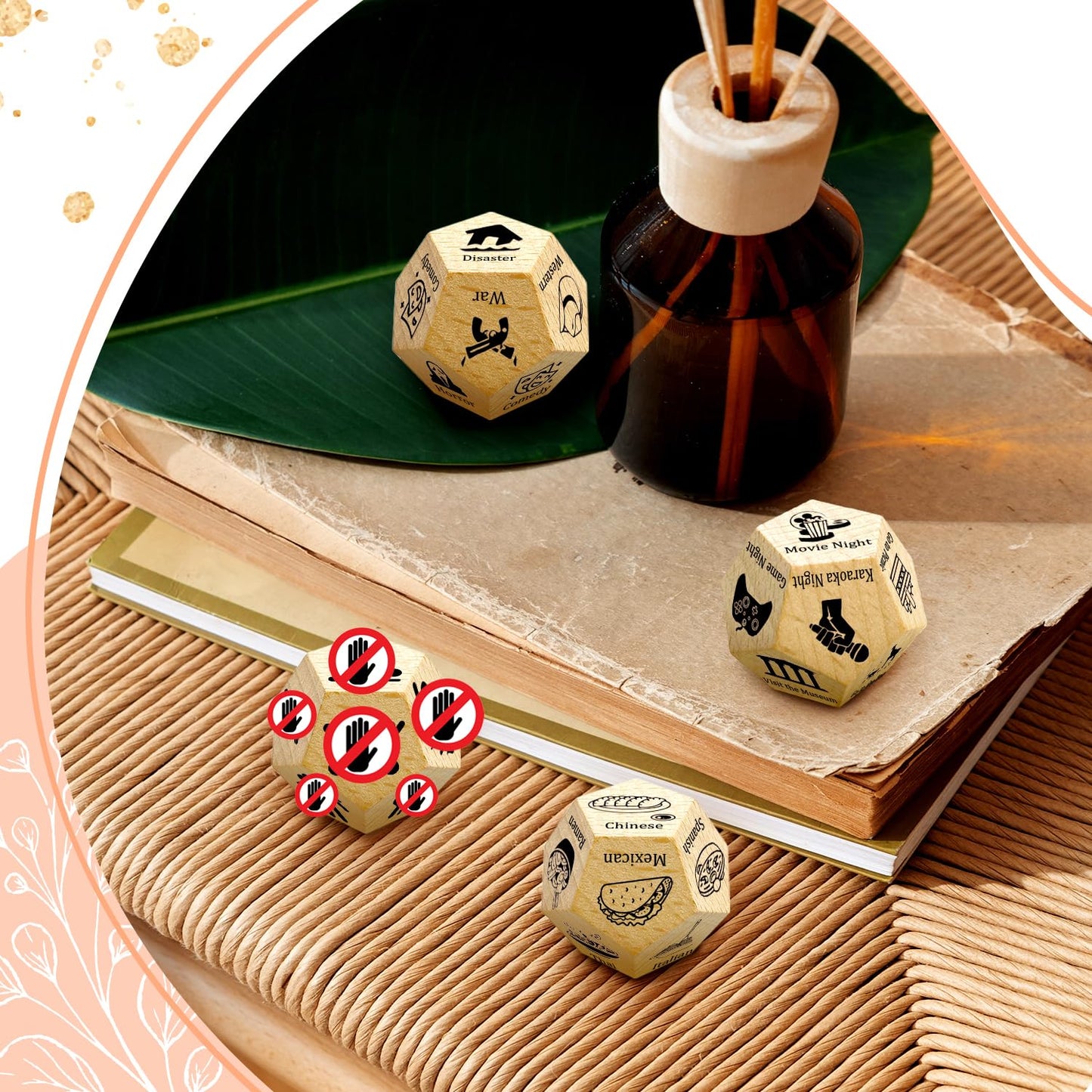 Guawubiang 4Pcs Food Dice Decision, Movie Night Dice, Activity Dice For Couples, Love Date Night Dice, Perfect For Couple Valent